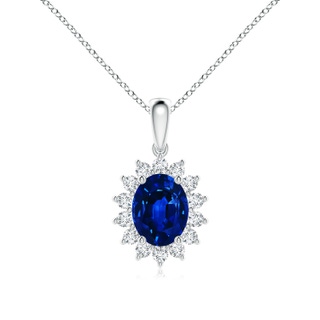 9x7mm AAAA Oval Sapphire Pendant with Floral Diamond Halo in P950 Platinum