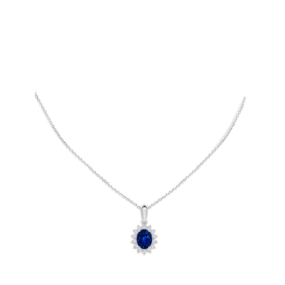 9x7mm AAAA Oval Sapphire Pendant with Floral Diamond Halo in P950 Platinum pen