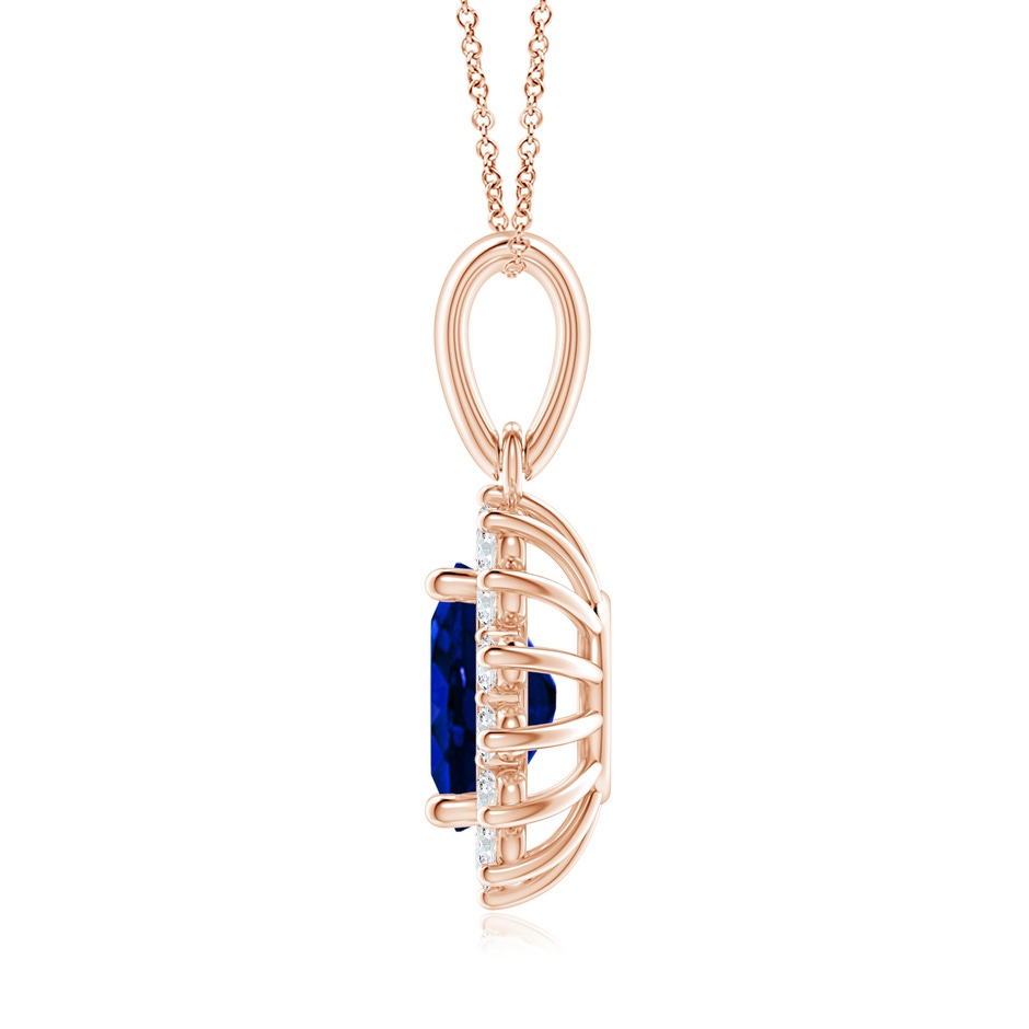 9x7mm AAAA Oval Sapphire Pendant with Floral Diamond Halo in Rose Gold side 199