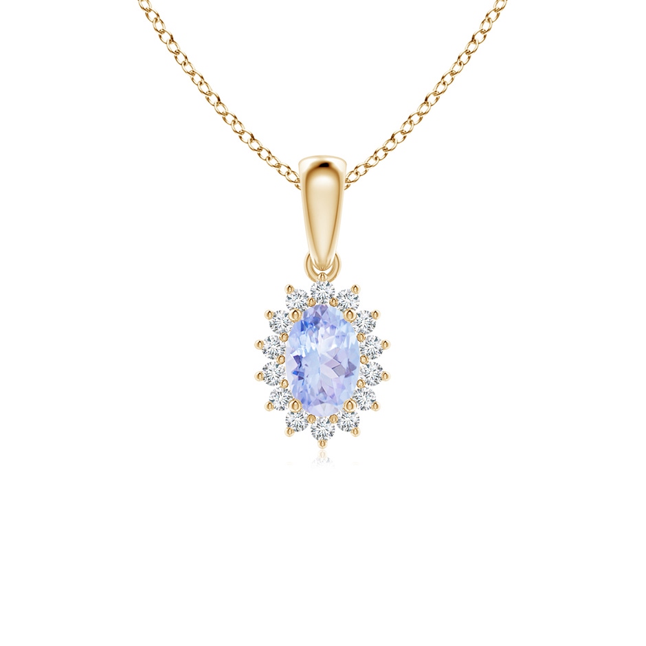 6x4mm A Oval Tanzanite Pendant with Floral Diamond Halo in Yellow Gold 