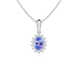 6x4mm AAA Oval Tanzanite Pendant with Floral Diamond Halo in White Gold