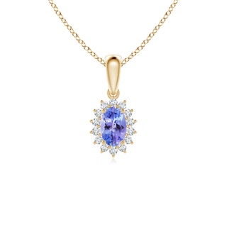 6x4mm AAA Oval Tanzanite Pendant with Floral Diamond Halo in Yellow Gold