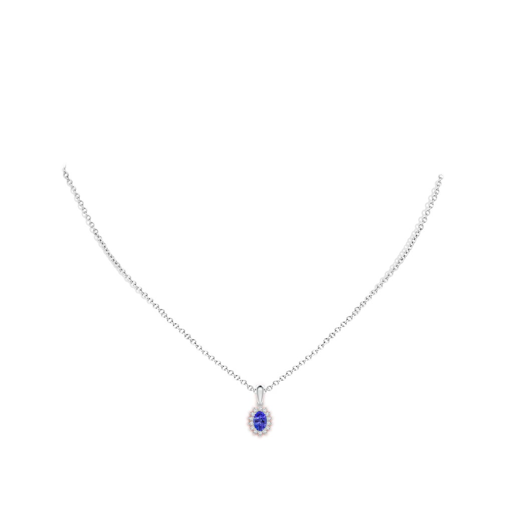 6x4mm AAAA Oval Tanzanite Pendant with Floral Diamond Halo in P950 Platinum Body-Neck