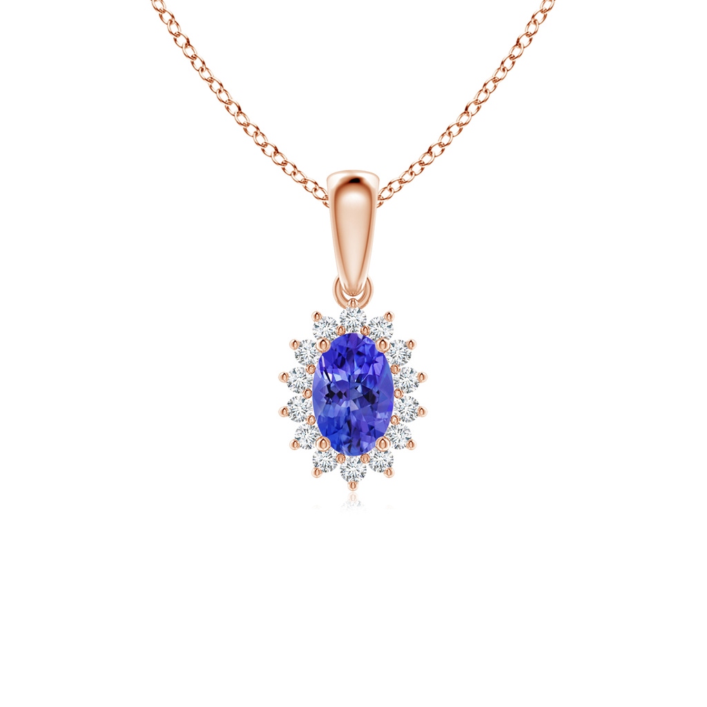 6x4mm AAAA Oval Tanzanite Pendant with Floral Diamond Halo in Rose Gold