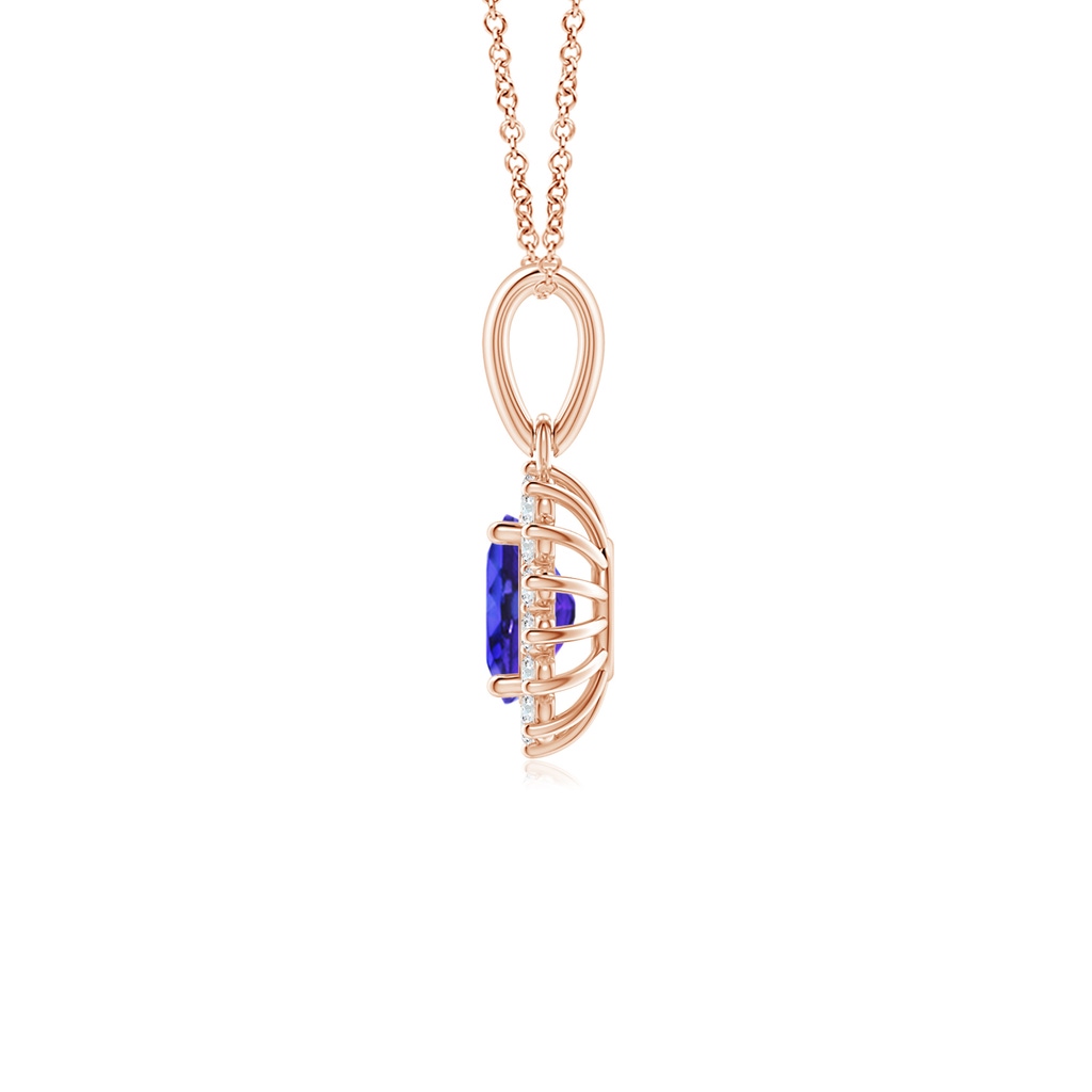 6x4mm AAAA Oval Tanzanite Pendant with Floral Diamond Halo in Rose Gold Side 1