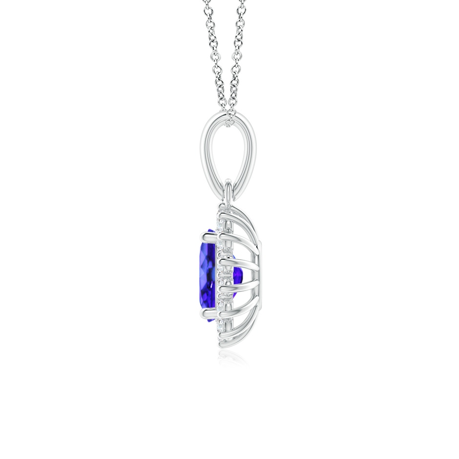 7x5mm AAA Oval Tanzanite Pendant with Floral Diamond Halo in White Gold side 1