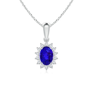 7x5mm AAAA Oval Tanzanite Pendant with Floral Diamond Halo in P950 Platinum