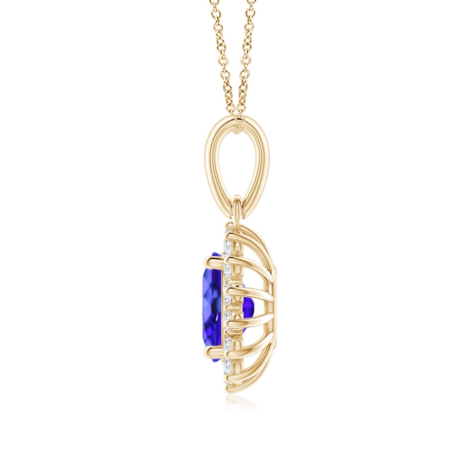 8x6mm AAA Oval Tanzanite Pendant with Floral Diamond Halo in 10K Yellow Gold side 1