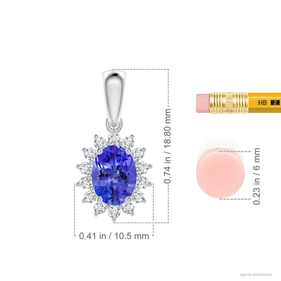 8x6mm AAA Oval Tanzanite Pendant with Floral Diamond Halo in White Gold ruler