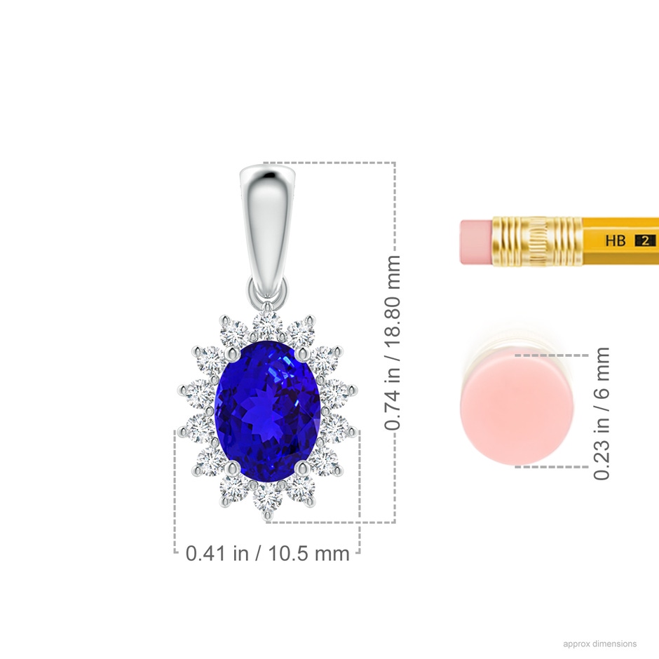 8x6mm AAAA Oval Tanzanite Pendant with Floral Diamond Halo in White Gold ruler