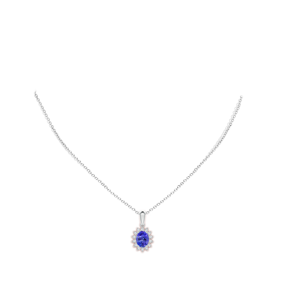 9x7mm AAA Oval Tanzanite Pendant with Floral Diamond Halo in White Gold pen