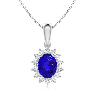 9x7mm AAAA Oval Tanzanite Pendant with Floral Diamond Halo in P950 Platinum