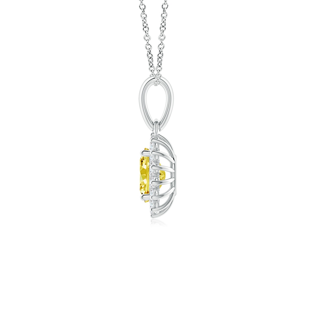 6x4mm AAAA Oval Fancy Intense Yellow Diamond Pendant with Floral Halo in P950 Platinum - side 199