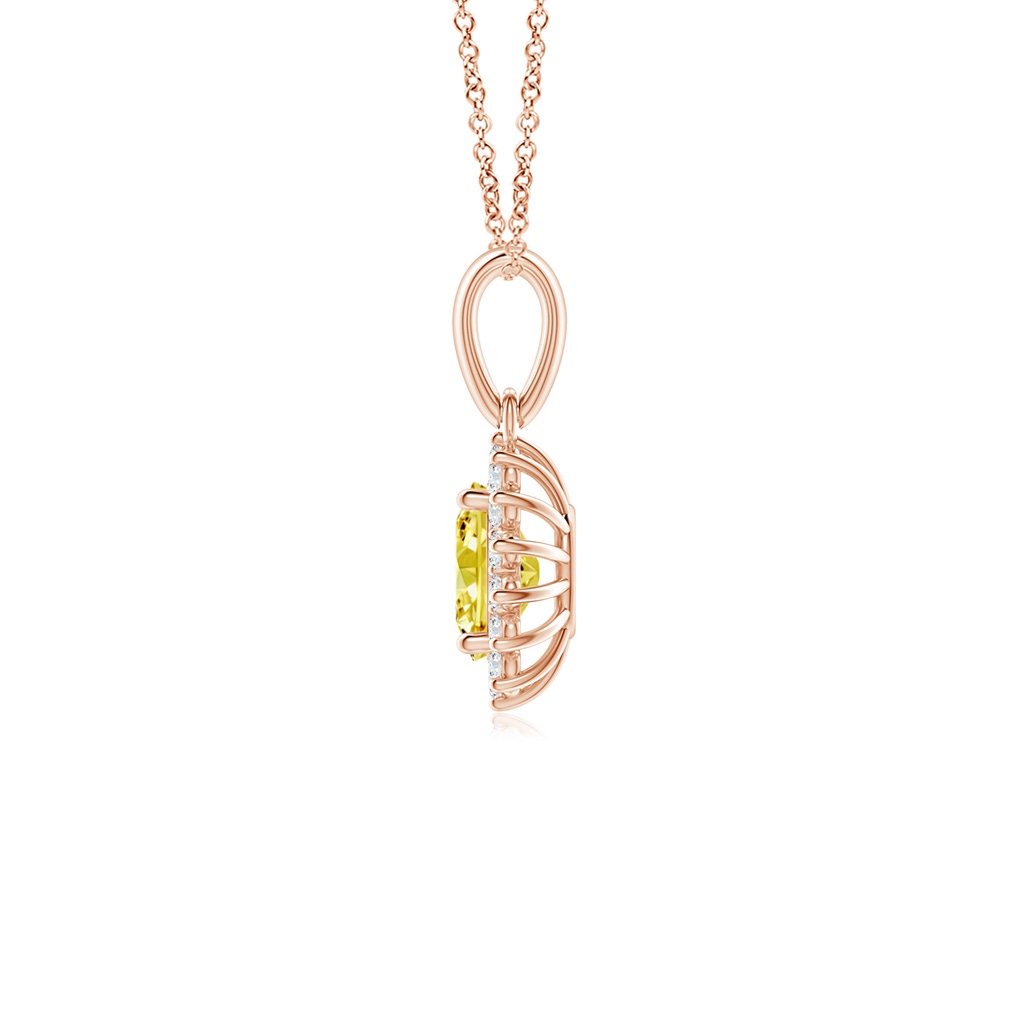 6x4mm AAAA Oval Fancy Intense Yellow Diamond Pendant with Floral Halo in Rose Gold - side 199