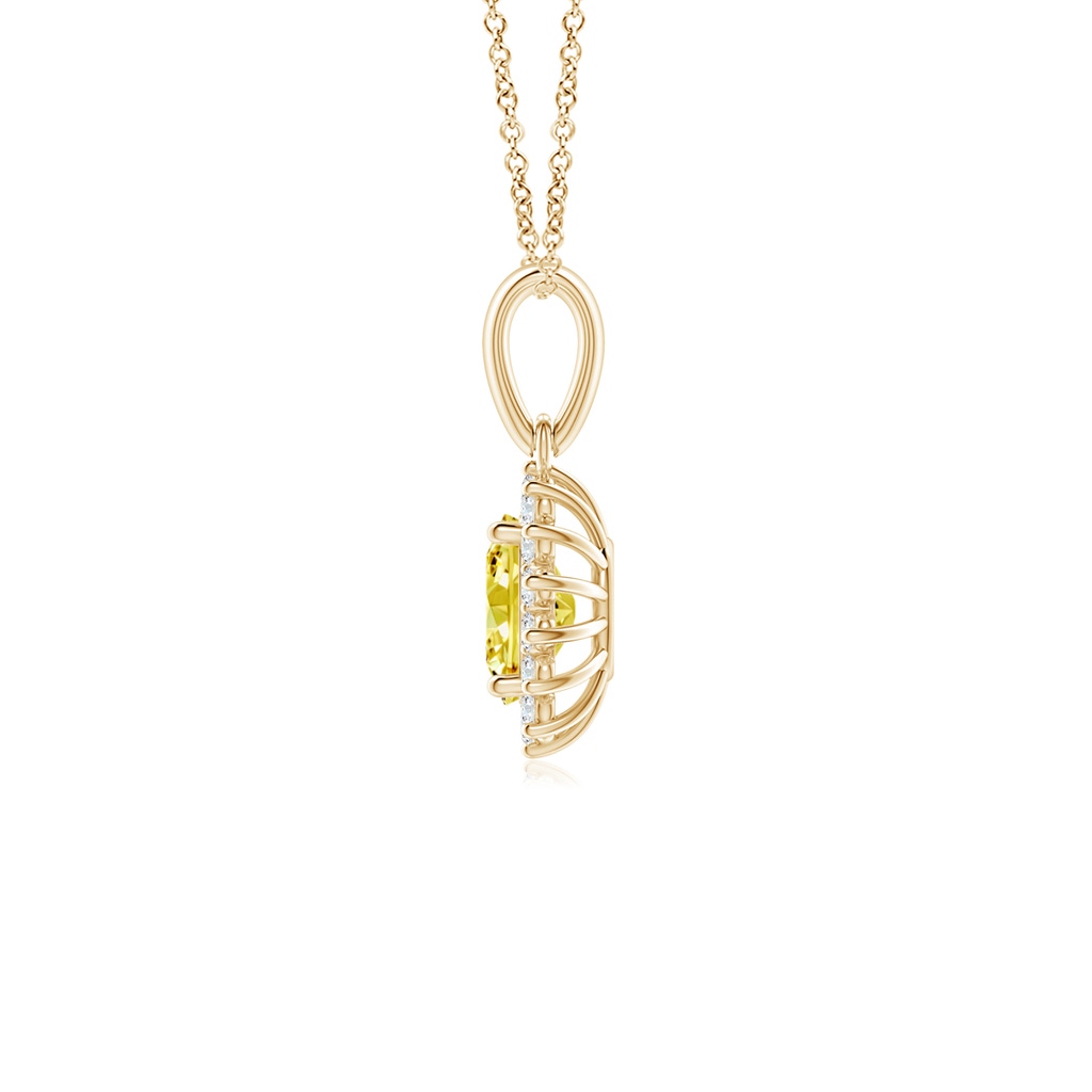 6x4mm AAAA Oval Fancy Intense Yellow Diamond Pendant with Floral Halo in Yellow Gold - side 199