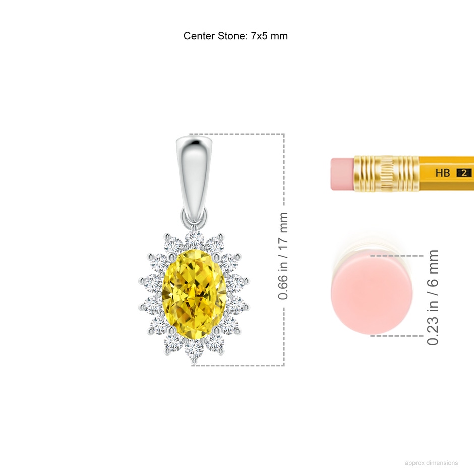 7x5mm AAAA Oval Fancy Intense Yellow Diamond Pendant with Floral Halo in P950 Platinum ruler