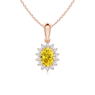 7x5mm AAAA Oval Fancy Intense Yellow Diamond Pendant with Floral Halo in Rose Gold