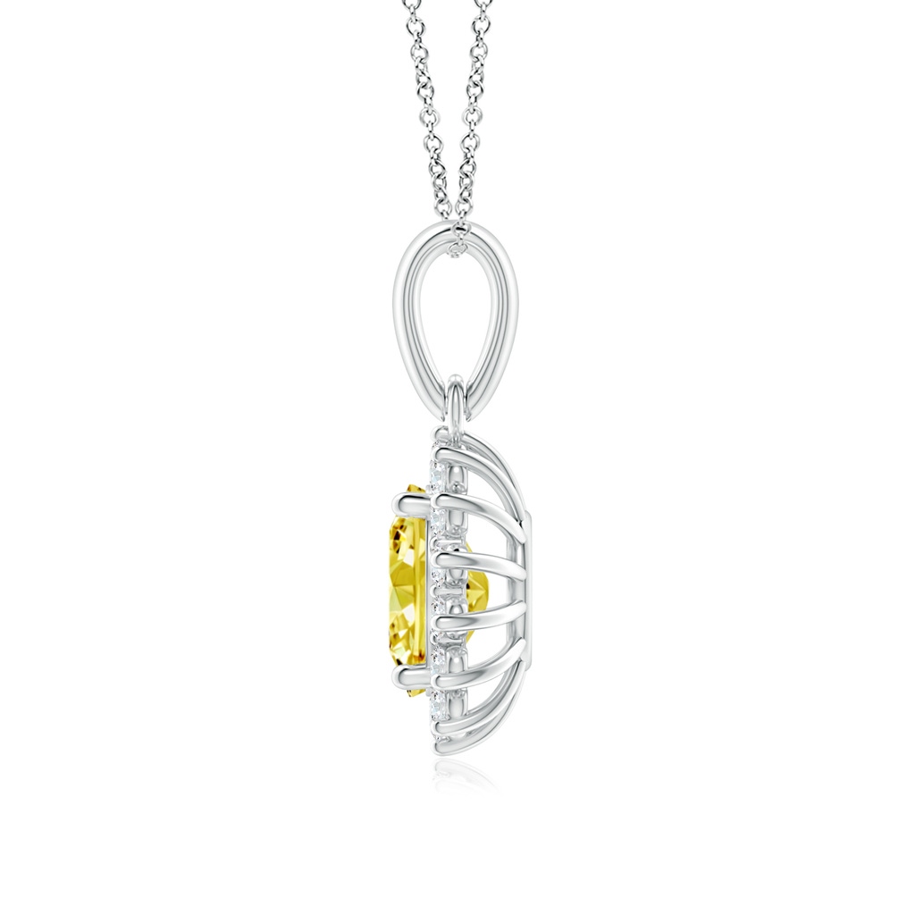 8x6mm AAAA Oval Fancy Intense Yellow Diamond Pendant with Floral Halo in White Gold - side 199