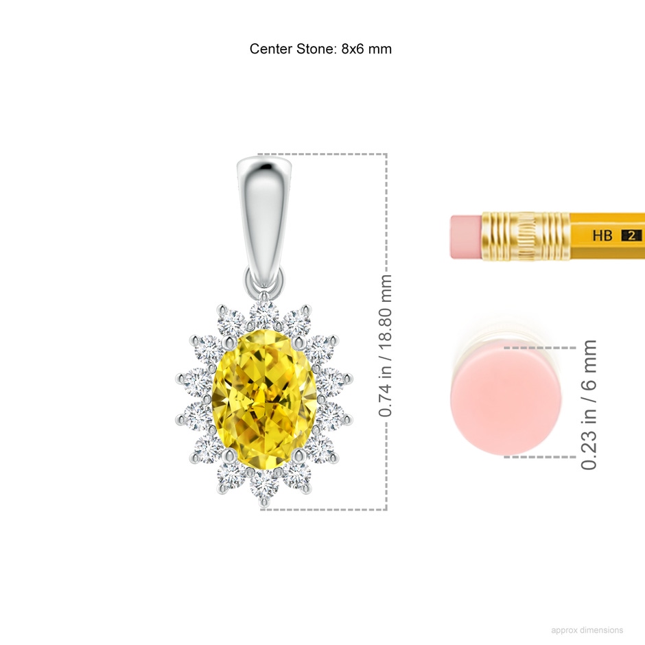 8x6mm AAAA Oval Fancy Intense Yellow Diamond Pendant with Floral Halo in White Gold ruler