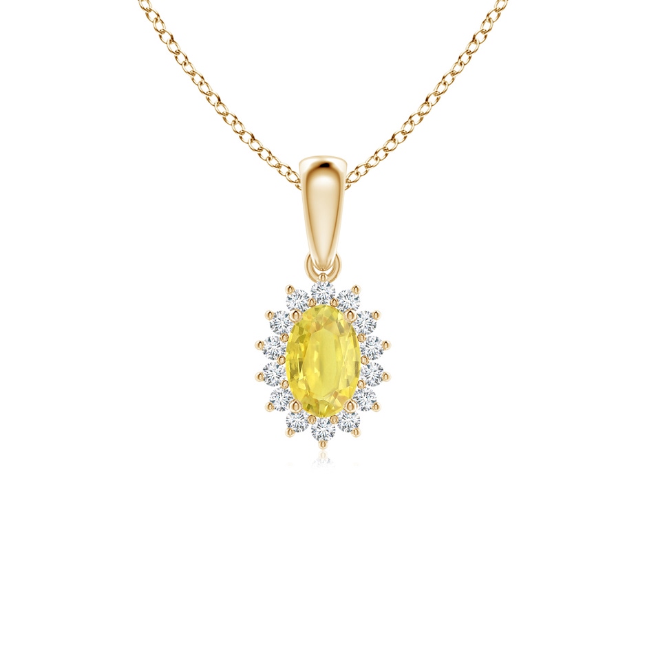 6x4mm A Oval Yellow Sapphire Pendant with Floral Diamond Halo in Yellow Gold 