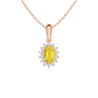 6x4mm AA Oval Yellow Sapphire Pendant with Floral Diamond Halo in Rose Gold