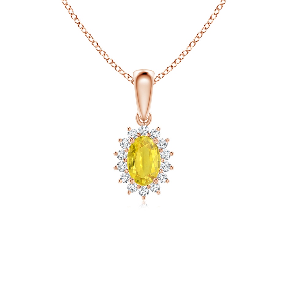 6x4mm AA Oval Yellow Sapphire Pendant with Floral Diamond Halo in Rose Gold 