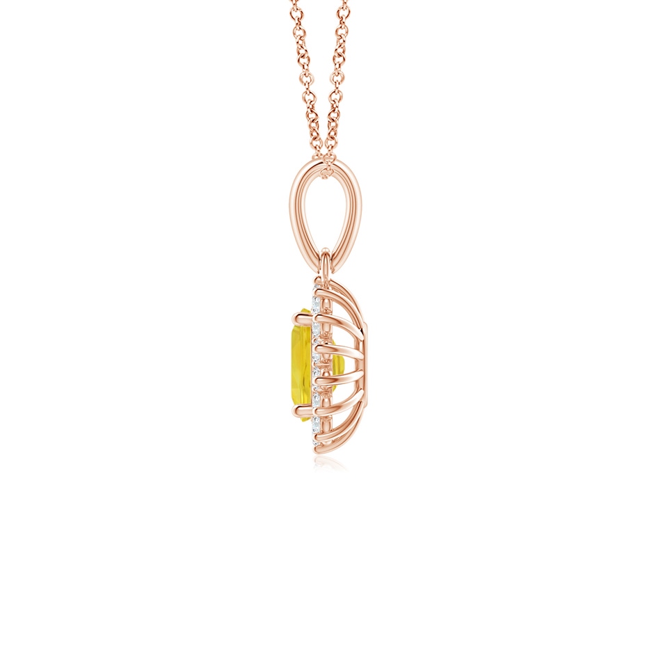 6x4mm AA Oval Yellow Sapphire Pendant with Floral Diamond Halo in Rose Gold side 1