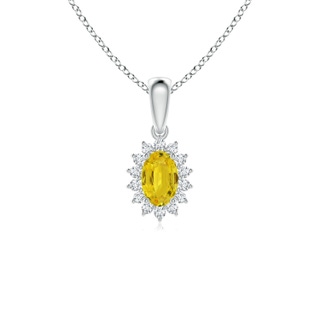 6x4mm AAA Oval Yellow Sapphire Pendant with Floral Diamond Halo in White Gold