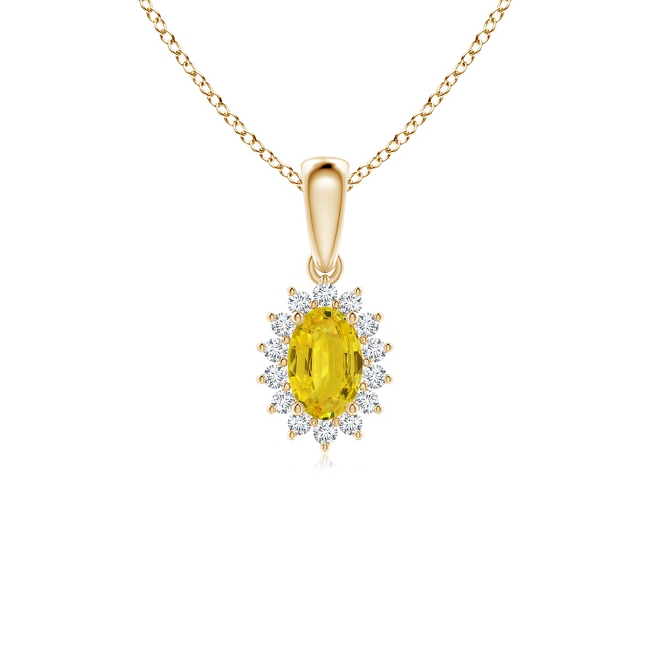 6x4mm AAA Oval Yellow Sapphire Pendant with Floral Diamond Halo in Yellow Gold 