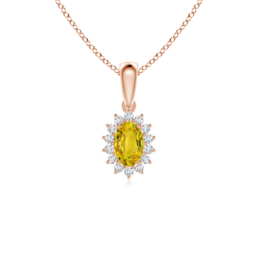 6x4mm AAAA Oval Yellow Sapphire Pendant with Floral Diamond Halo in Rose Gold