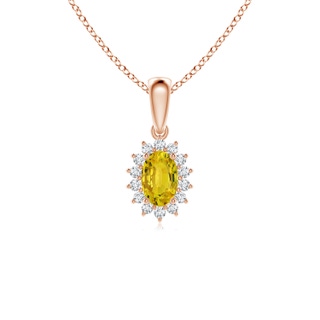 6x4mm AAAA Oval Yellow Sapphire Pendant with Floral Diamond Halo in Rose Gold