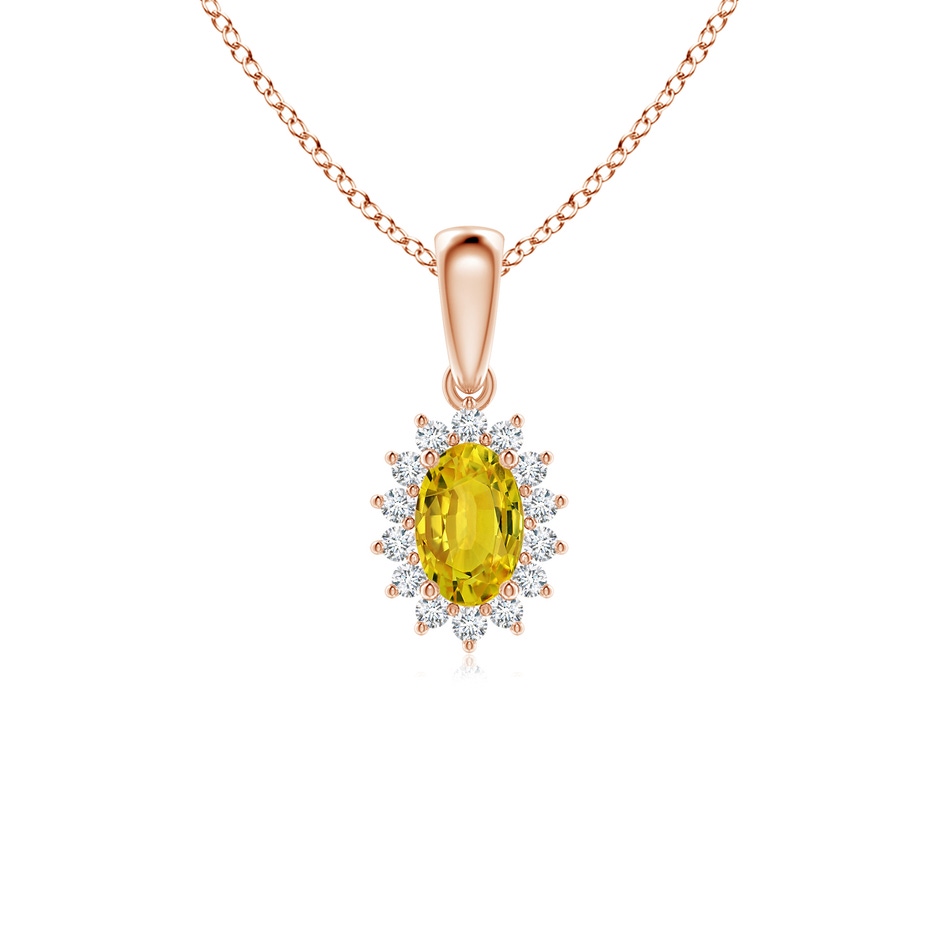 6x4mm AAAA Oval Yellow Sapphire Pendant with Floral Diamond Halo in Rose Gold 