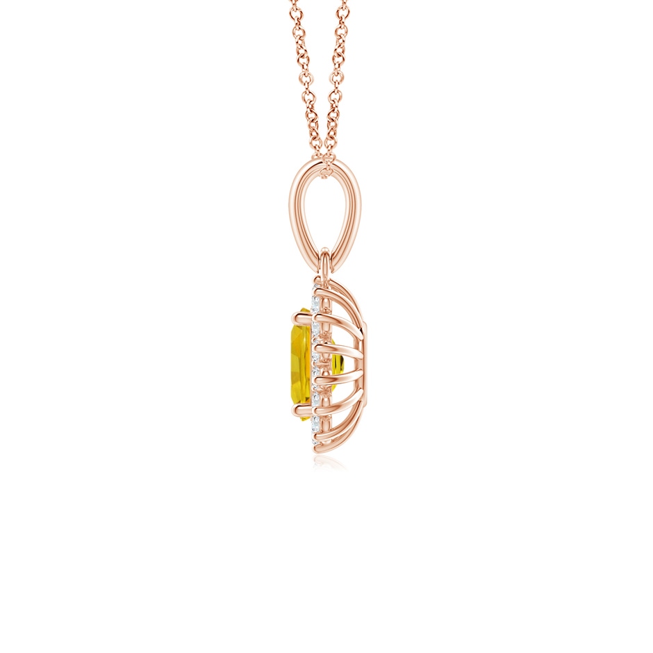 6x4mm AAAA Oval Yellow Sapphire Pendant with Floral Diamond Halo in Rose Gold side 1