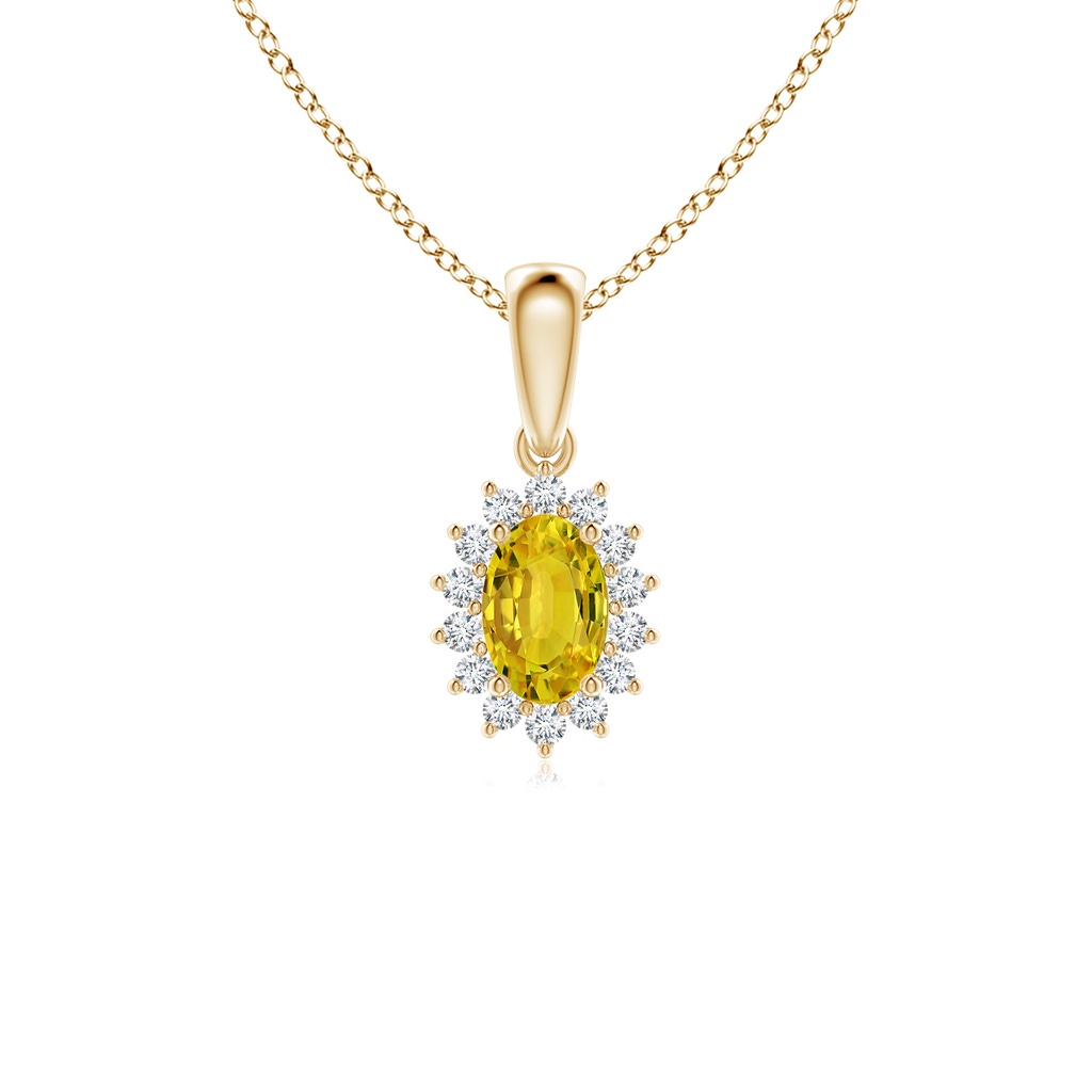 6x4mm AAAA Oval Yellow Sapphire Pendant with Floral Diamond Halo in Yellow Gold