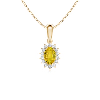 6x4mm AAAA Oval Yellow Sapphire Pendant with Floral Diamond Halo in Yellow Gold