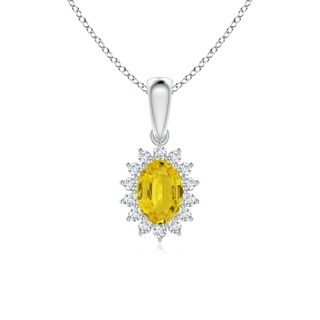 7x5mm AAA Oval Yellow Sapphire Pendant with Floral Diamond Halo in White Gold