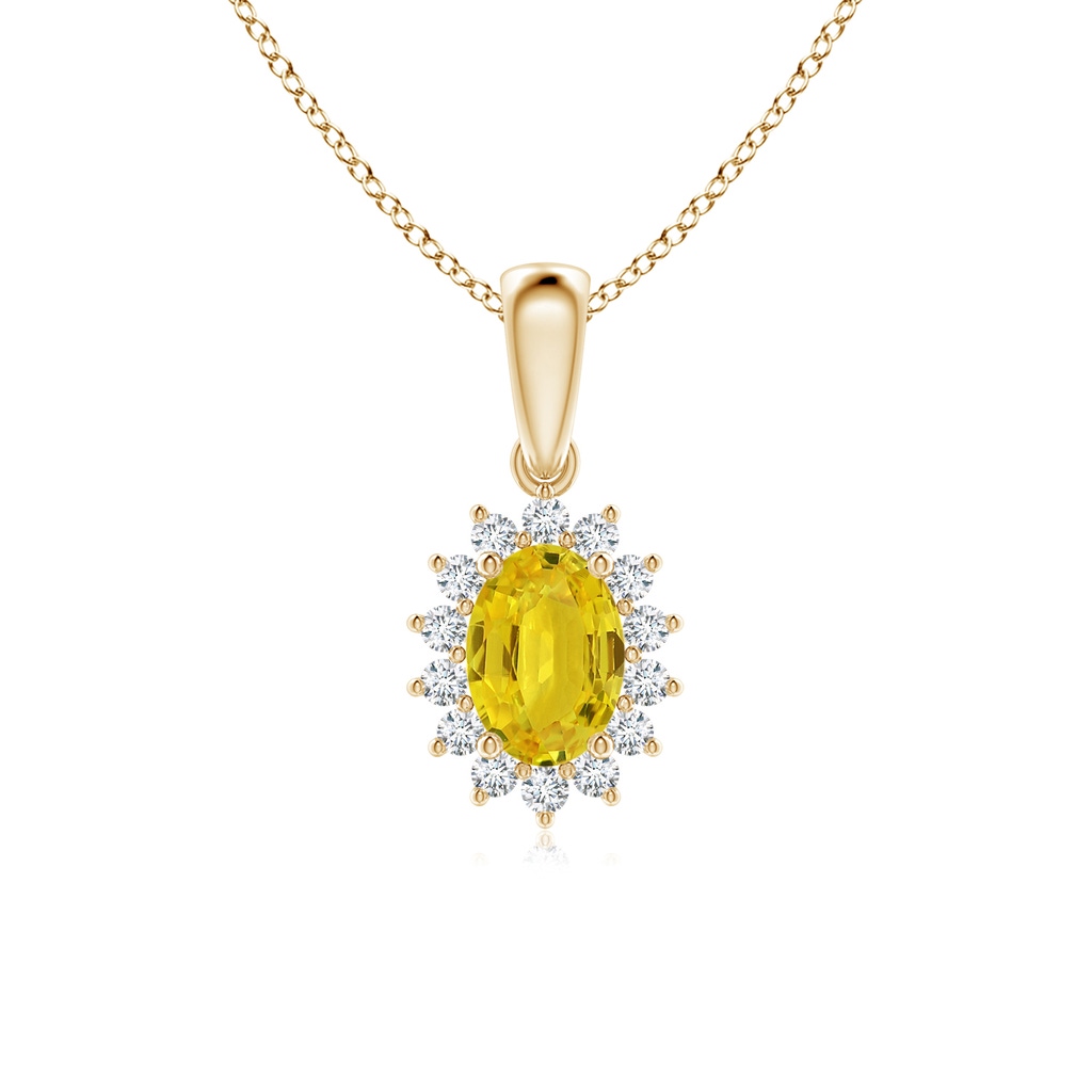 7x5mm AAA Oval Yellow Sapphire Pendant with Floral Diamond Halo in Yellow Gold