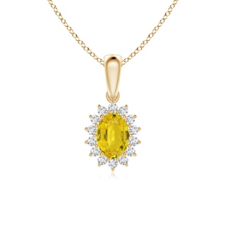 7x5mm AAA Oval Yellow Sapphire Pendant with Floral Diamond Halo in Yellow Gold