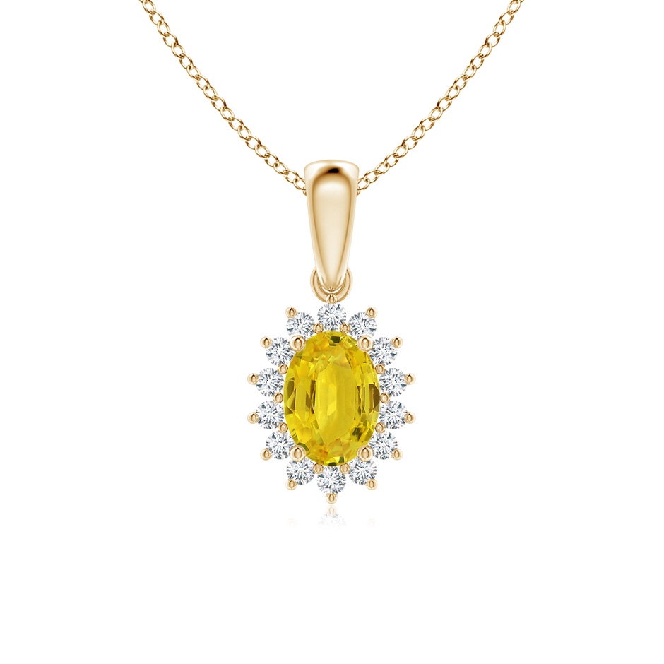 7x5mm AAA Oval Yellow Sapphire Pendant with Floral Diamond Halo in Yellow Gold 