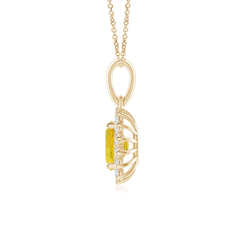 7x5mm AAA Oval Yellow Sapphire Pendant with Floral Diamond Halo in Yellow Gold side 1