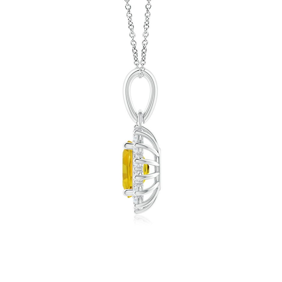 7x5mm AAAA Oval Yellow Sapphire Pendant with Floral Diamond Halo in P950 Platinum side 1