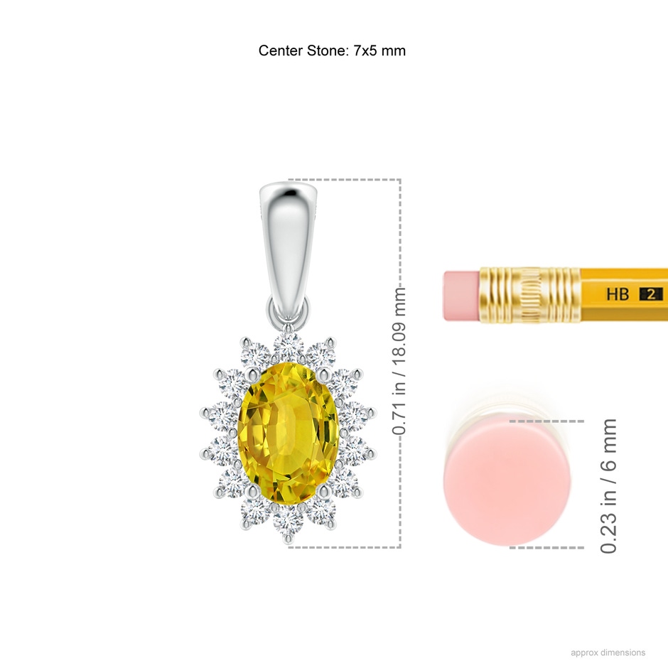 7x5mm AAAA Oval Yellow Sapphire Pendant with Floral Diamond Halo in P950 Platinum ruler