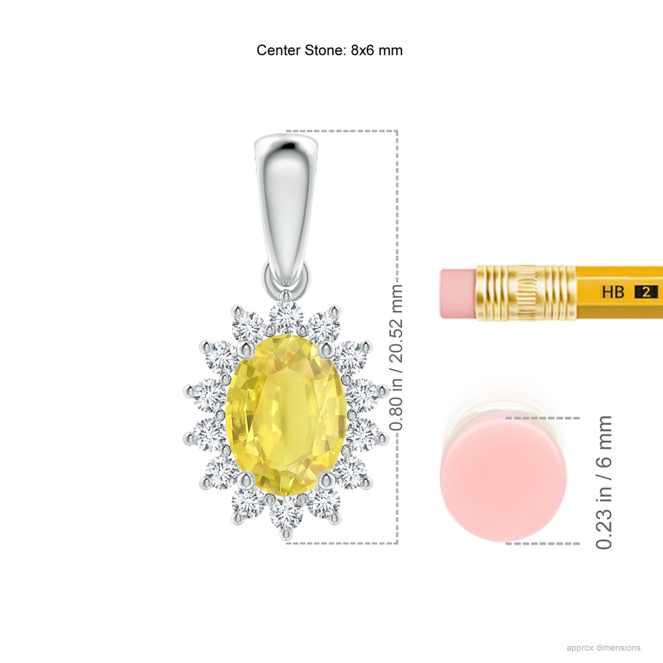 8x6mm A Oval Yellow Sapphire Pendant with Floral Diamond Halo in White Gold ruler