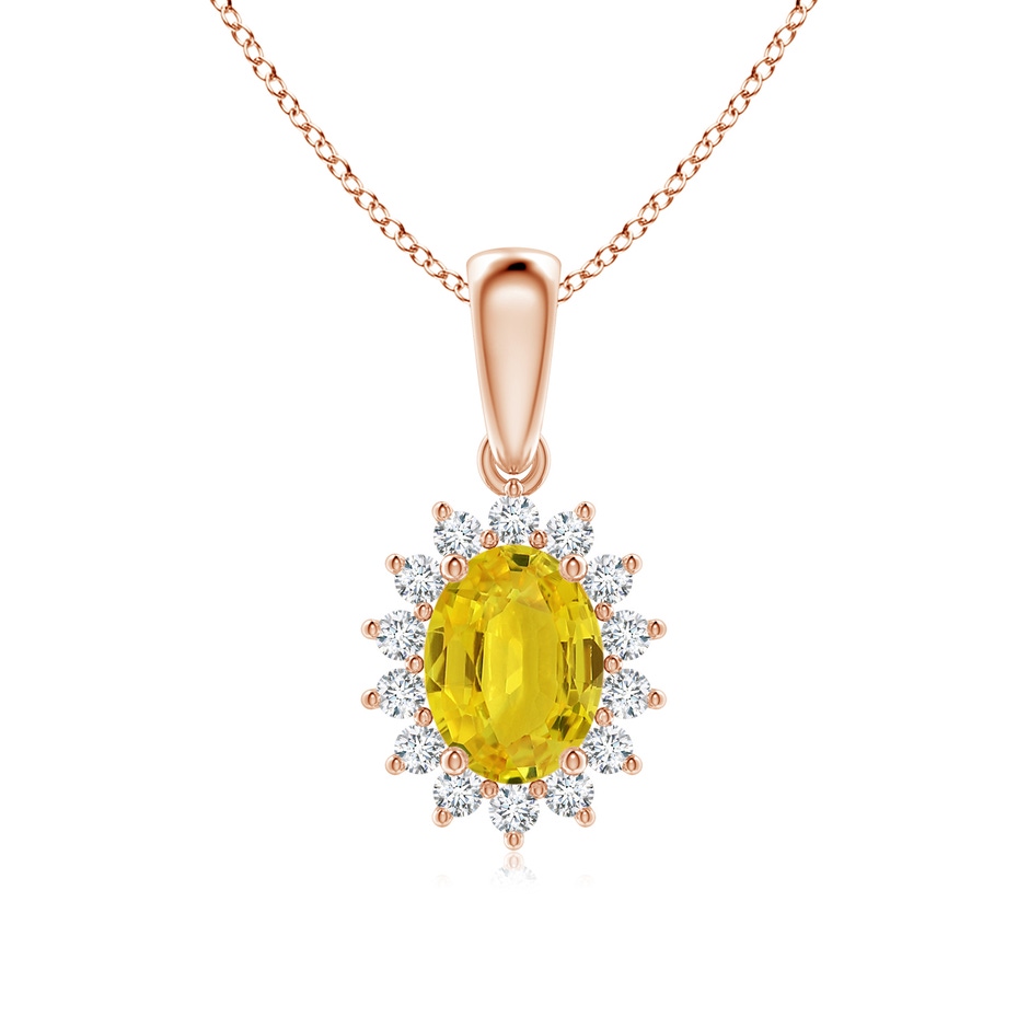 8x6mm AAA Oval Yellow Sapphire Pendant with Floral Diamond Halo in Rose Gold 