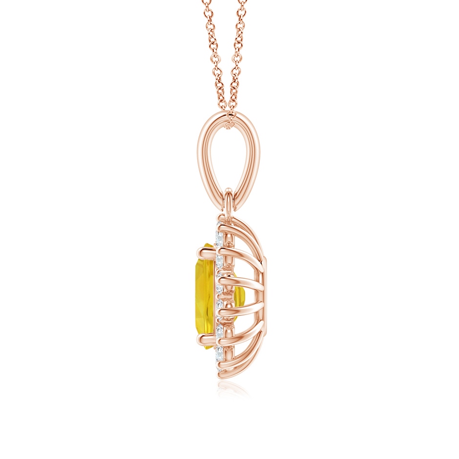 8x6mm AAA Oval Yellow Sapphire Pendant with Floral Diamond Halo in Rose Gold side 1