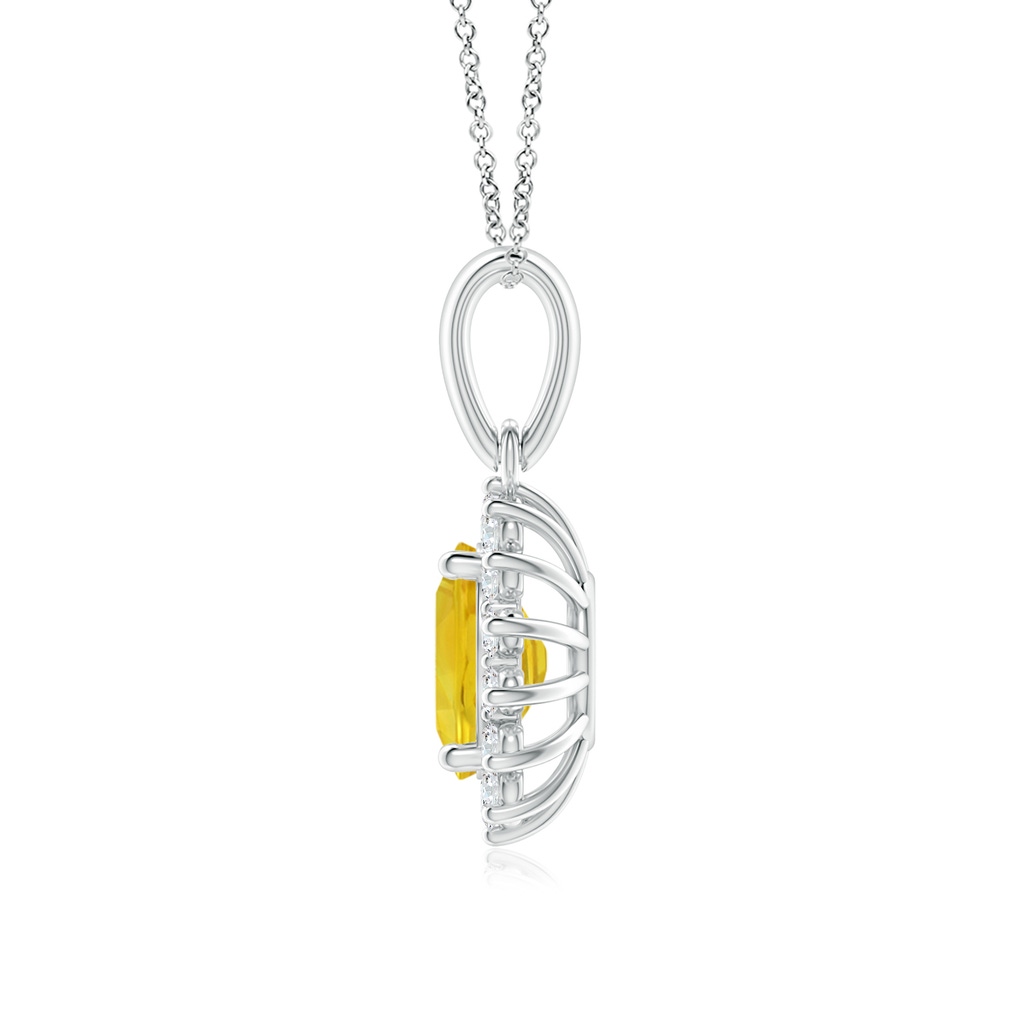8x6mm AAA Oval Yellow Sapphire Pendant with Floral Diamond Halo in White Gold Side 1