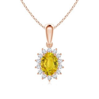 8x6mm AAAA Oval Yellow Sapphire Pendant with Floral Diamond Halo in Rose Gold