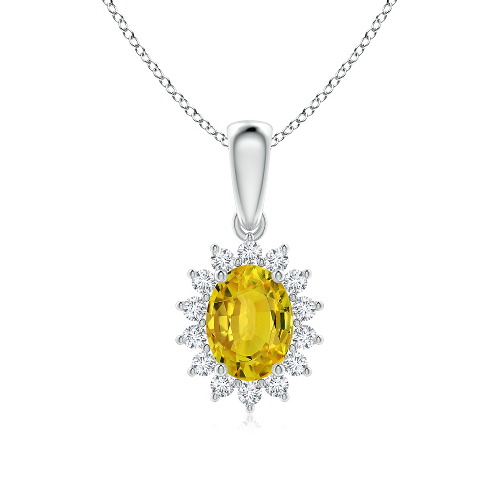 8x6mm AAAA Oval Yellow Sapphire Pendant with Floral Diamond Halo in White Gold