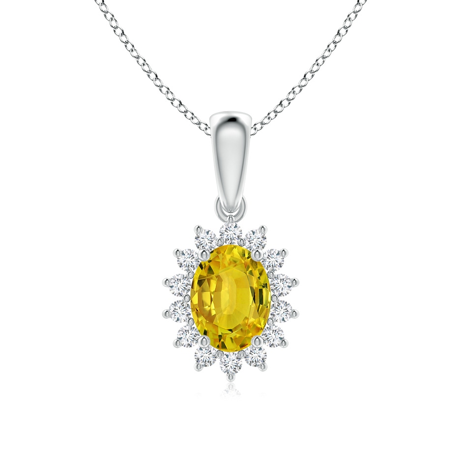 8x6mm AAAA Oval Yellow Sapphire Pendant with Floral Diamond Halo in White Gold 