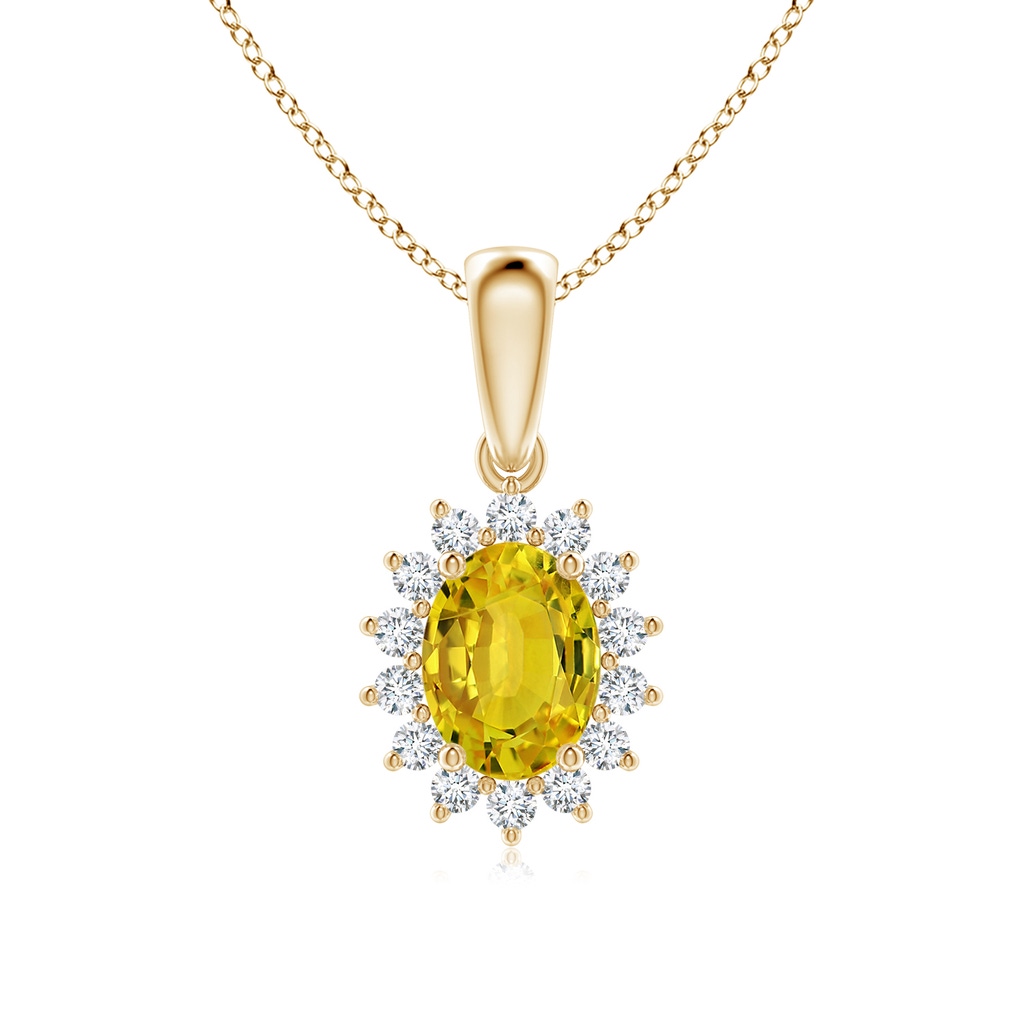 8x6mm AAAA Oval Yellow Sapphire Pendant with Floral Diamond Halo in Yellow Gold